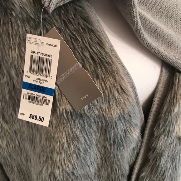 Charter Club Faux Fur Cardigan Sweater Large Gray NEW - Picture 4 of 7